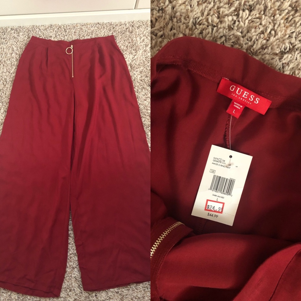 NWT Guess Macie O Ring Wide Leg Pants Size L!